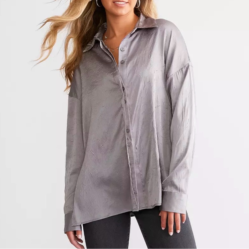 Willow + Root Indie Sleaze Chic Satin Crinkle Minimalistic Blouse size large